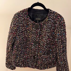 Escada Black collarless tweed blazer, Size 42 (US size 10)